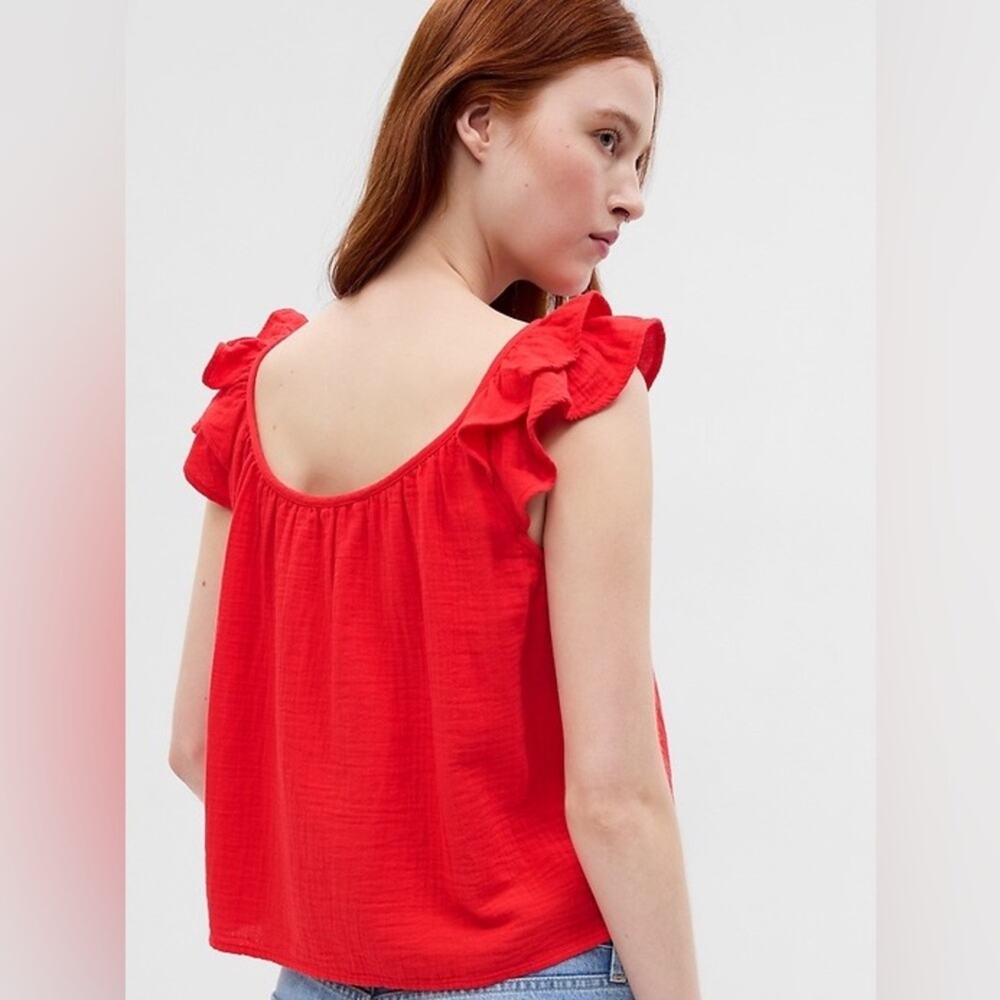 Gap Coral Crinkle Gauze Ruffle Tank Top Size Small S
 b66